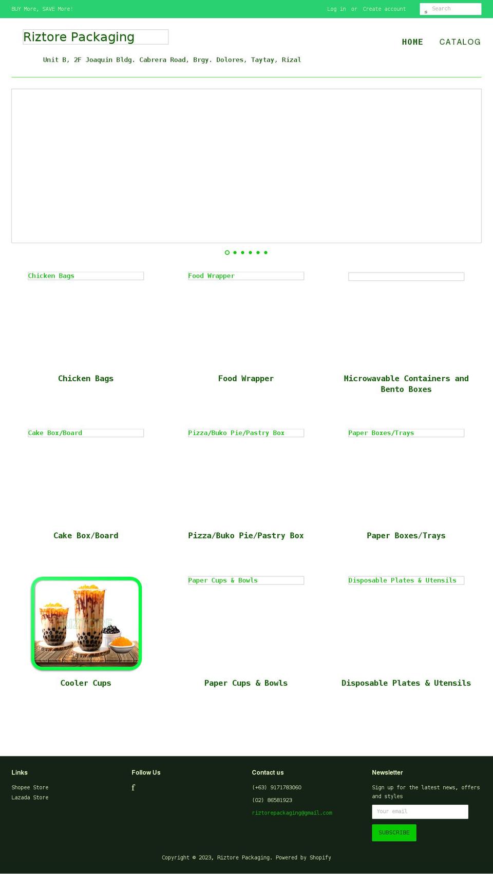 riztorepackaging.com shopify website screenshot