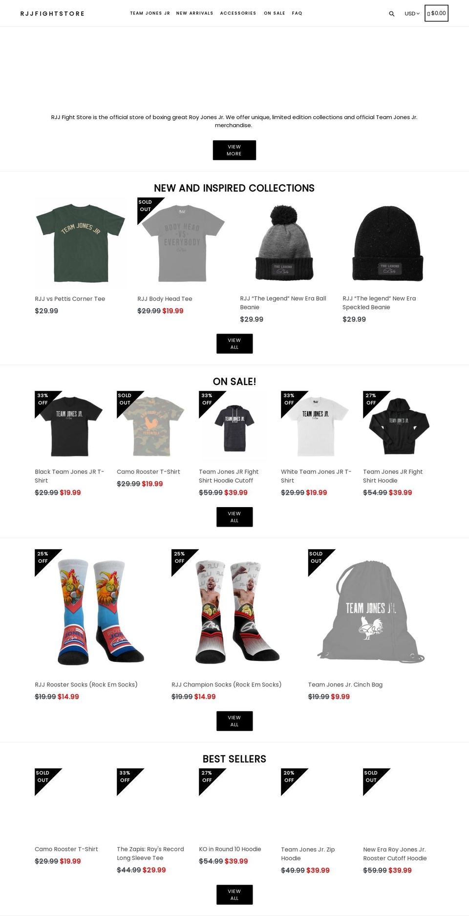 rjjfightstore.com shopify website screenshot