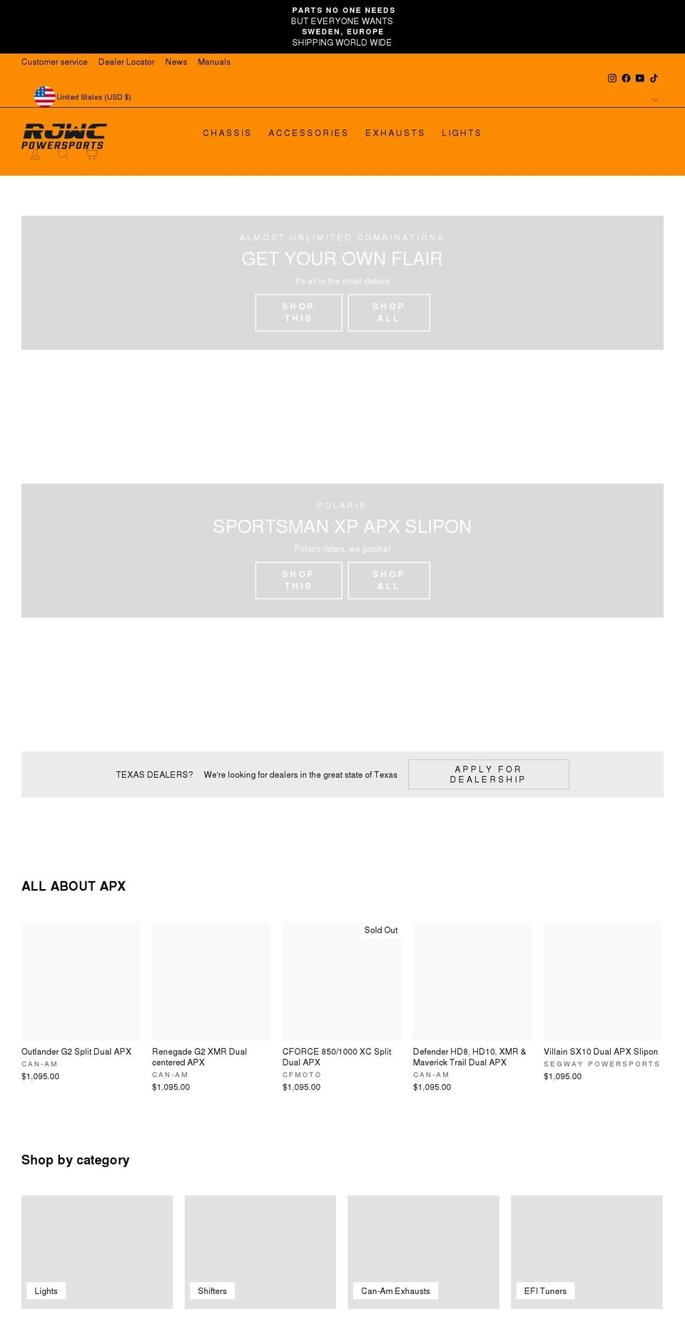 rjwcpowersports.com shopify website screenshot