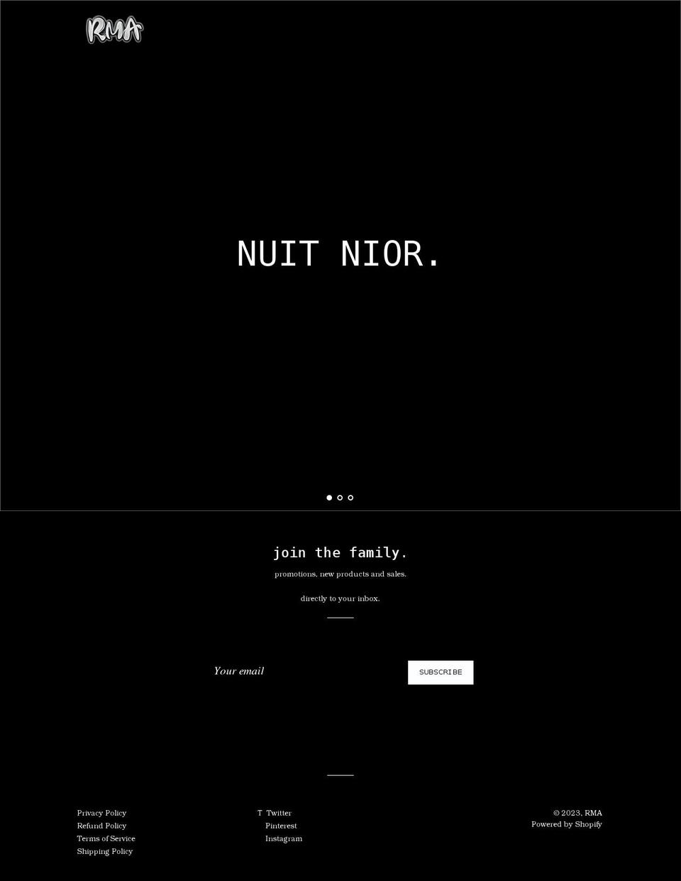 rmaapparel.com shopify website screenshot