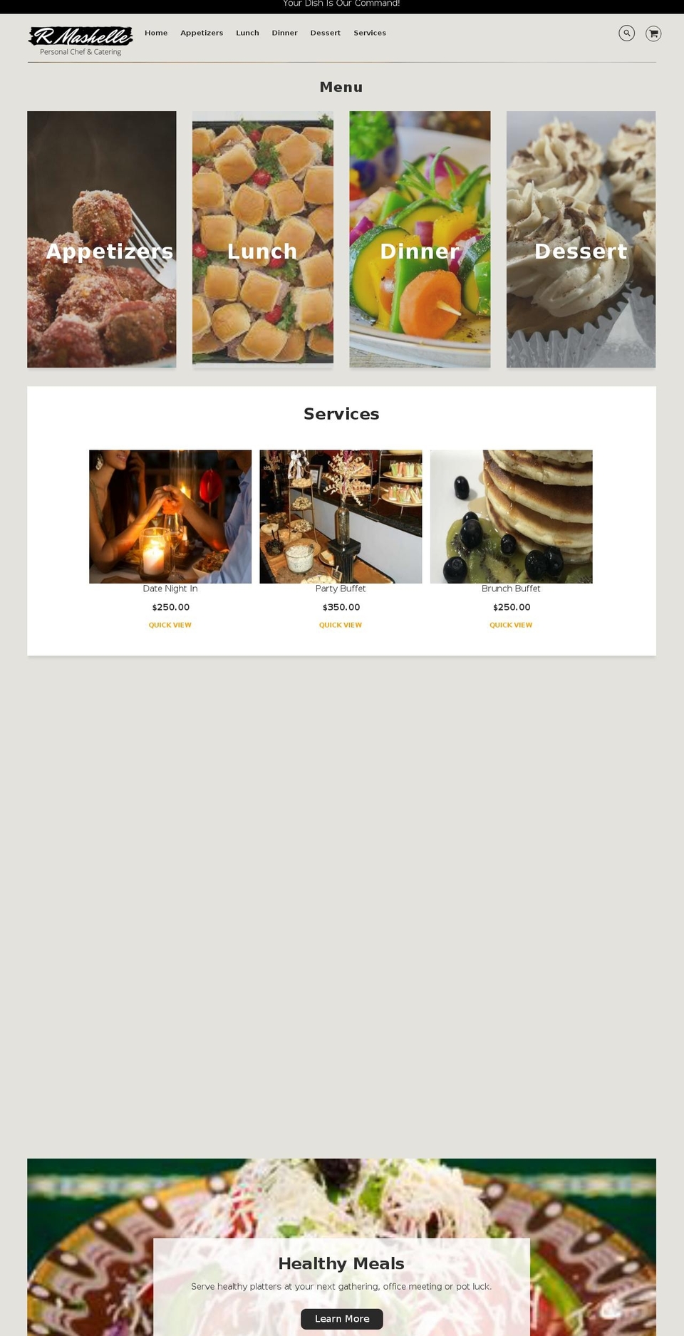 rmashellecatering.com shopify website screenshot