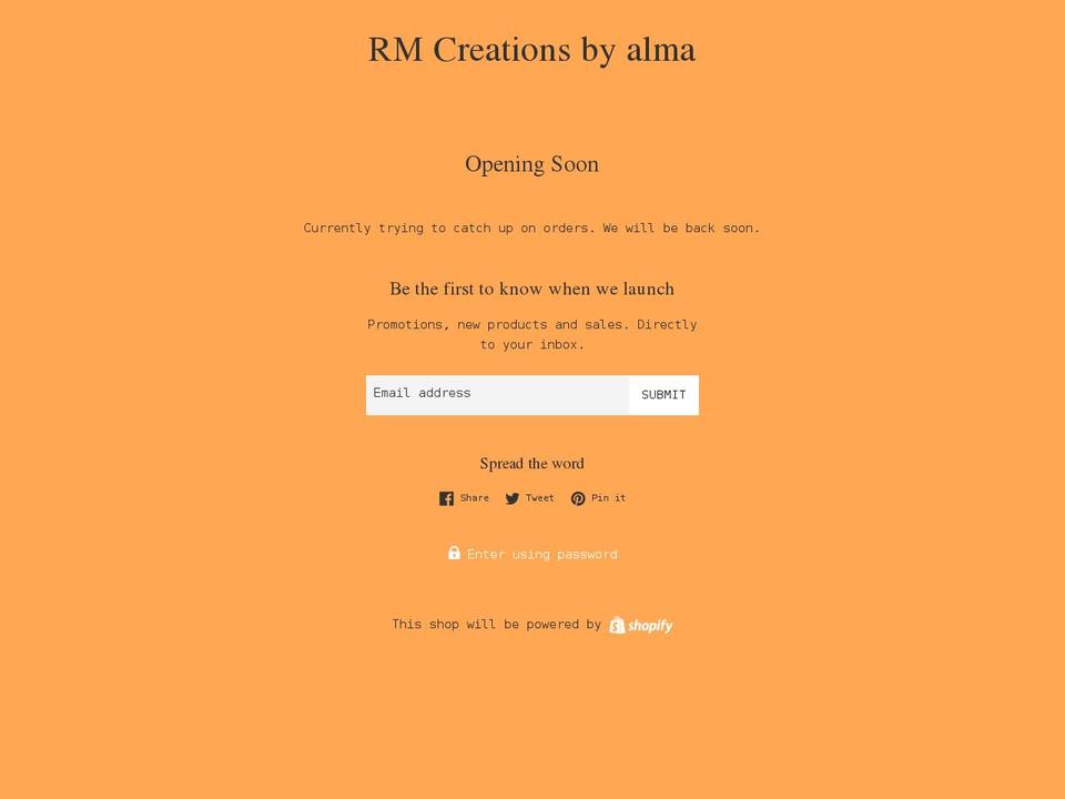 rmcreationsbyalma.com shopify website screenshot