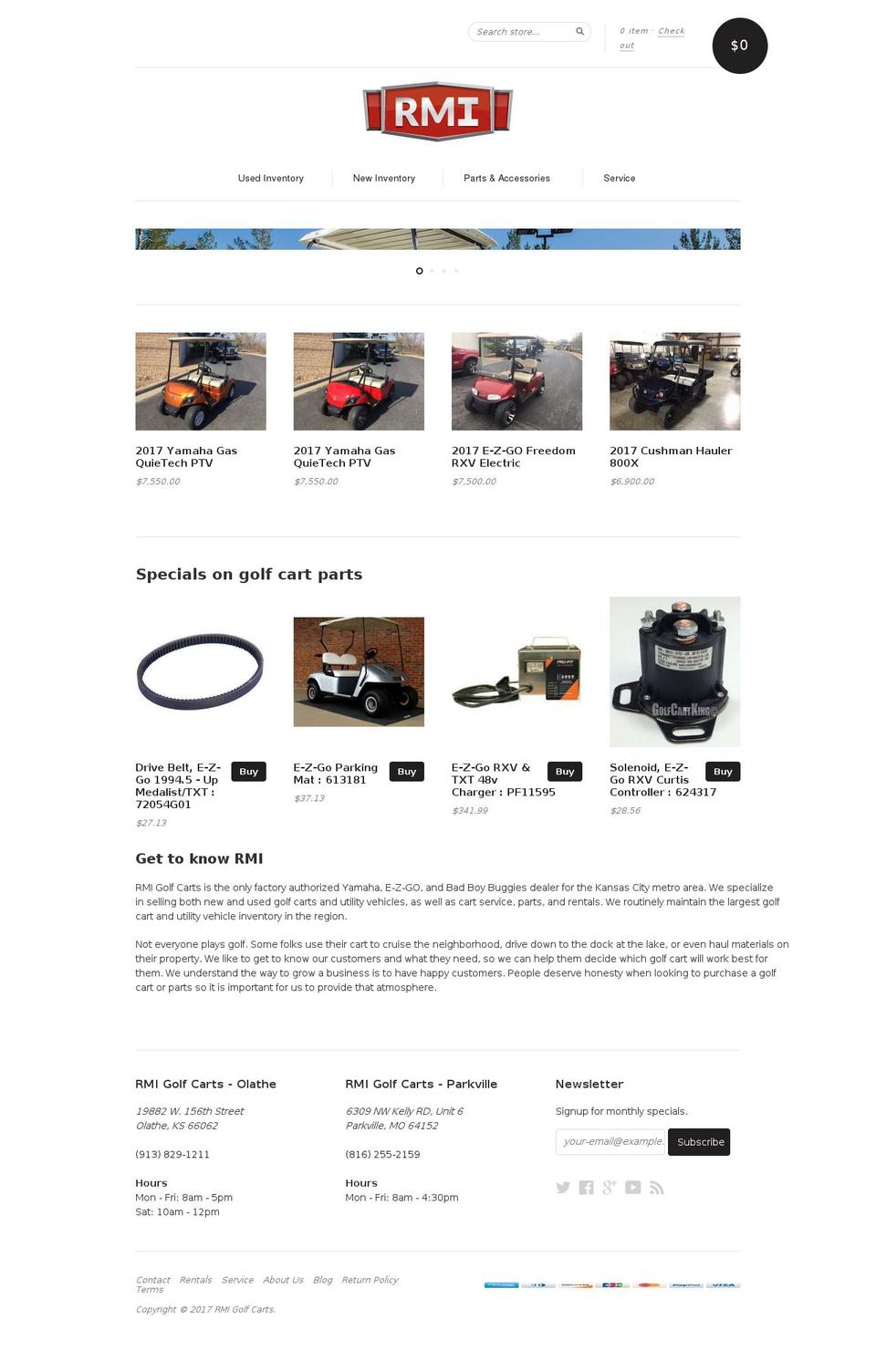 rmigolfcarts.com shopify website screenshot