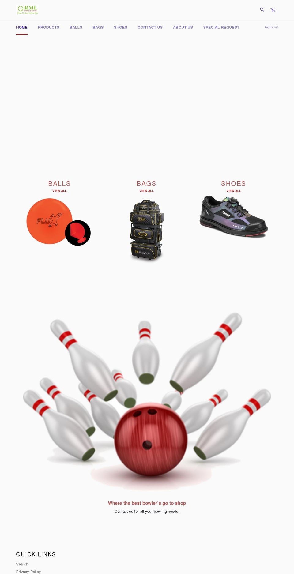 rmlbowlingstore.com shopify website screenshot
