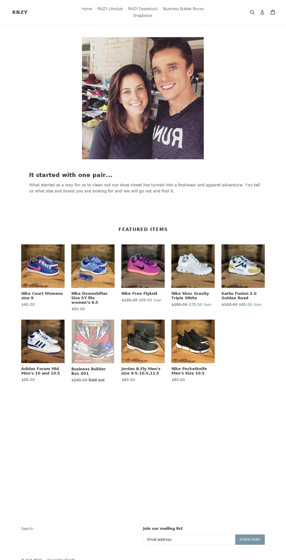 rnzynow.com — Shopify storefront screenshot