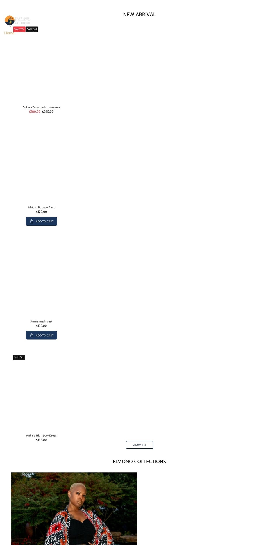 ro2kcollection.com shopify website screenshot