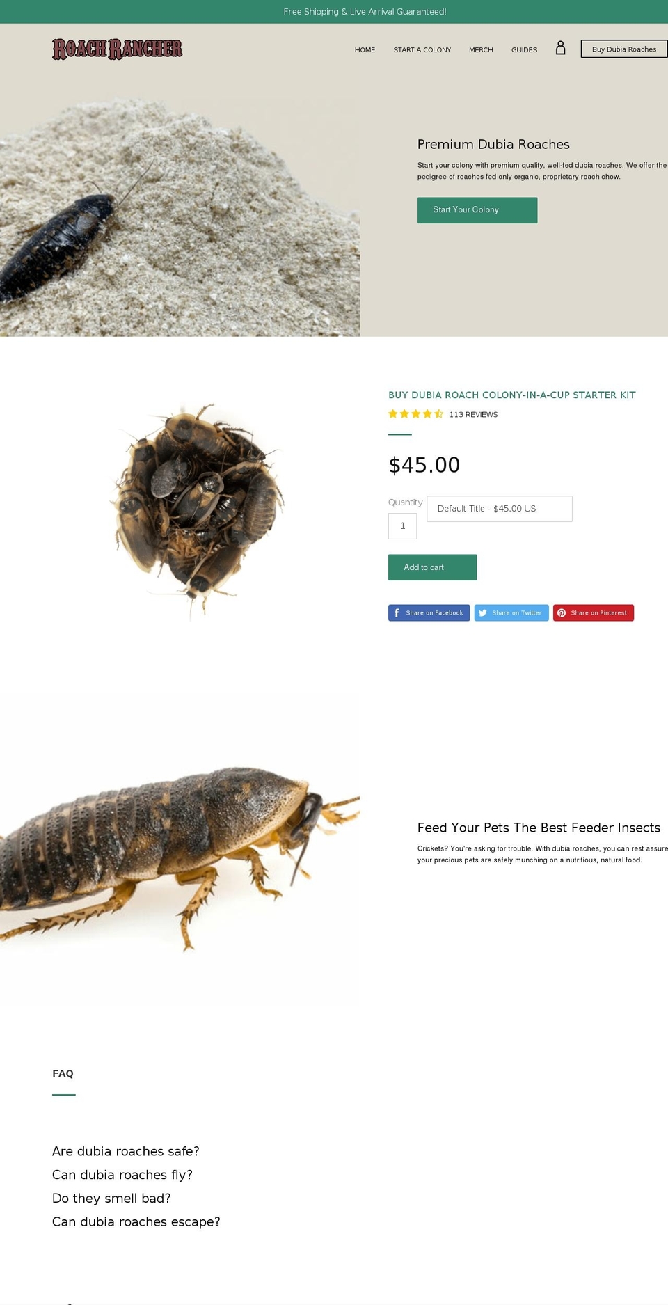 roachrancher.com shopify website screenshot