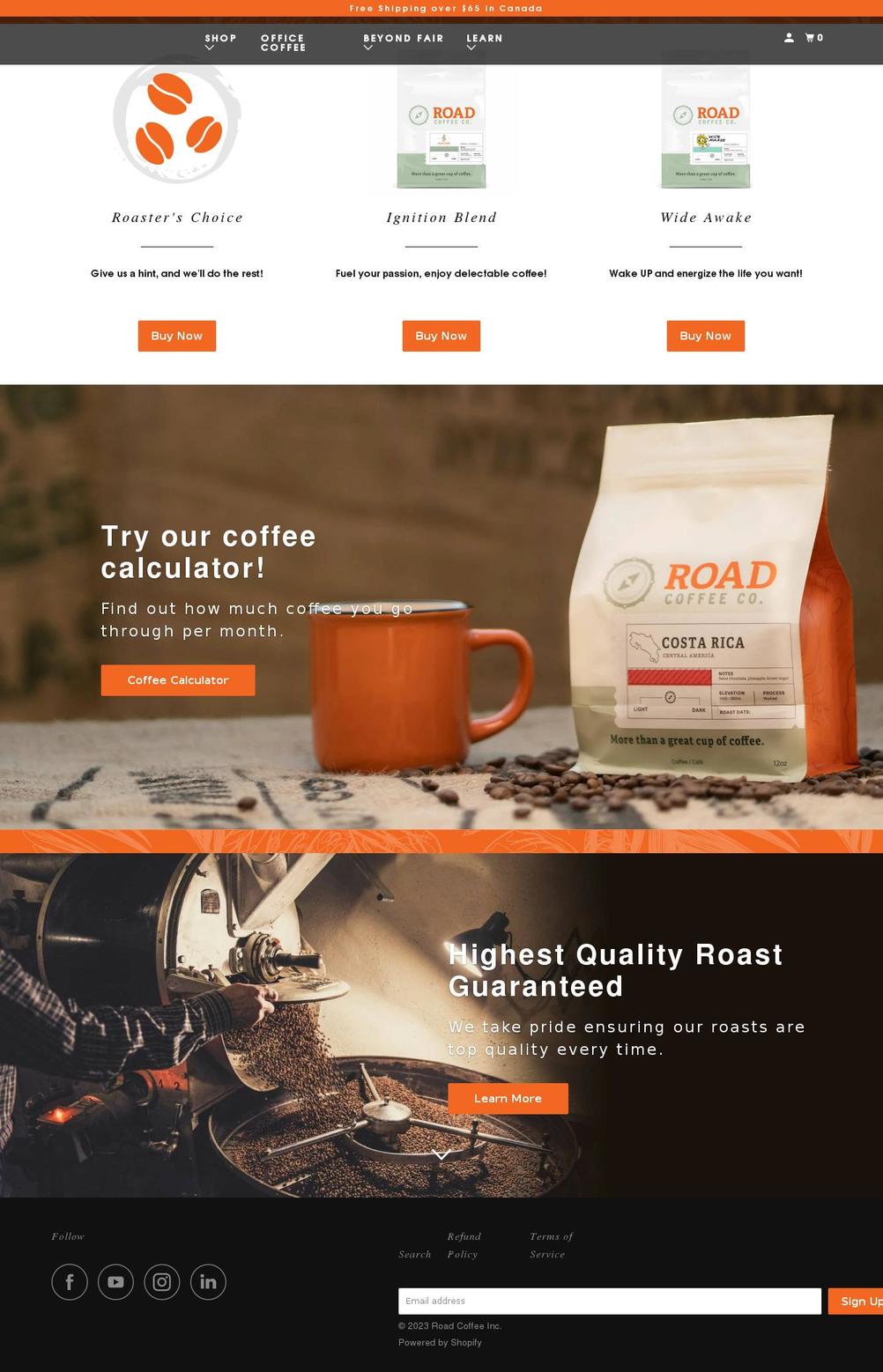 roadcoffeeco.com shopify website screenshot