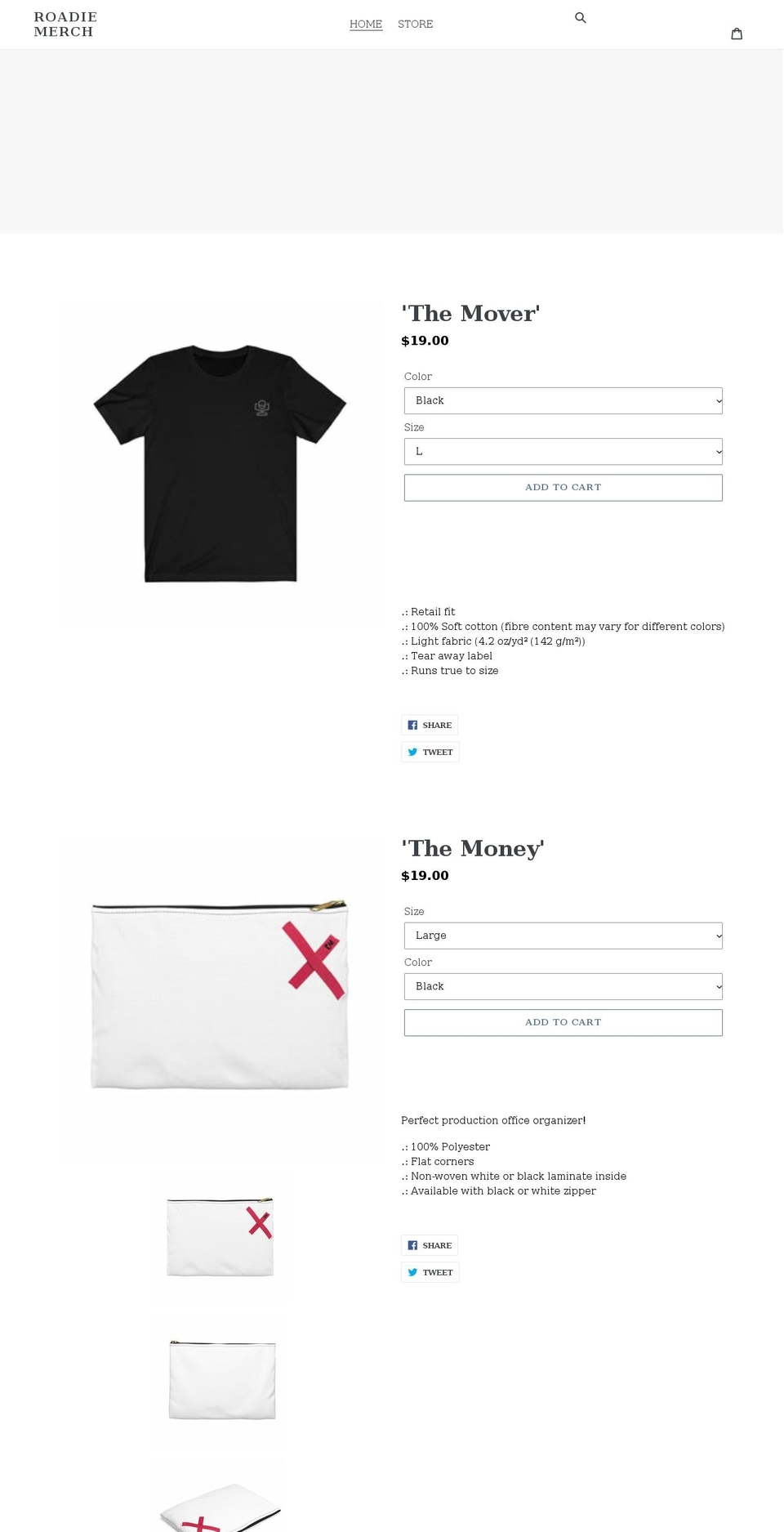 roadiemerch.com shopify website screenshot