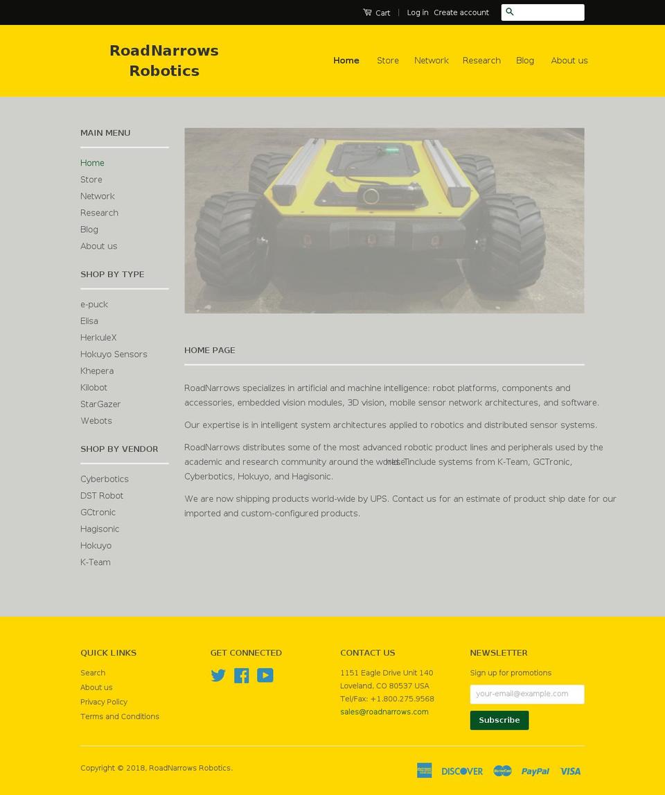 roadnarrowsrobotics.com — Shopify storefront screenshot