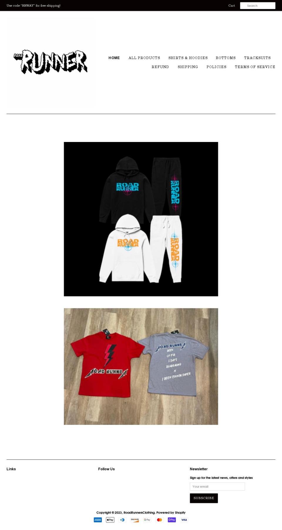 roadrunnersworldwide.com shopify website screenshot