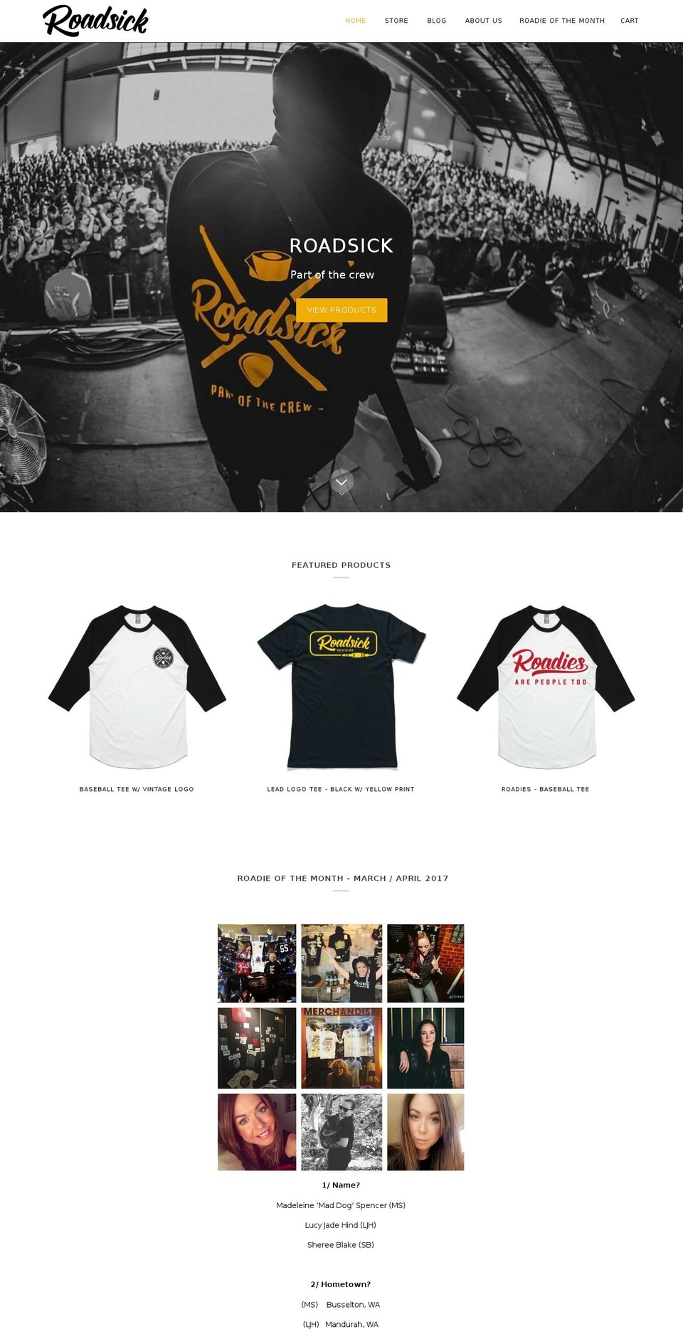 roadsickapparel.com shopify website screenshot