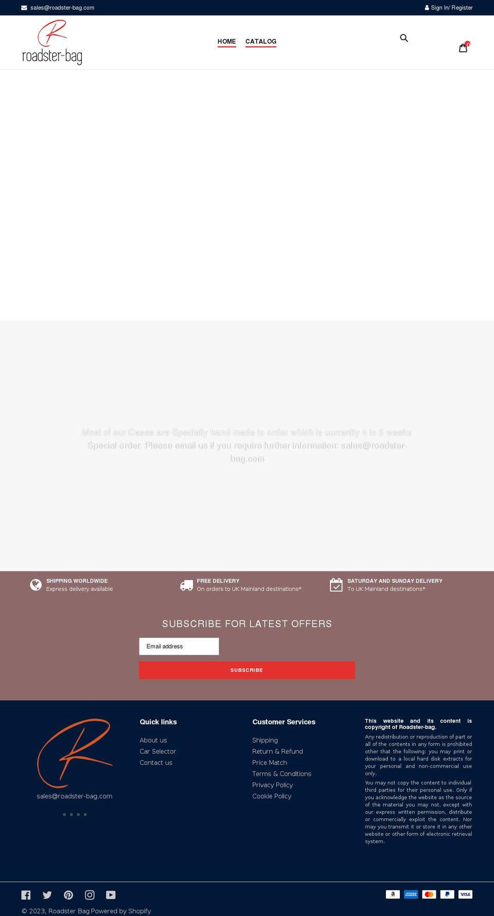 roadster-bag.com shopify website screenshot