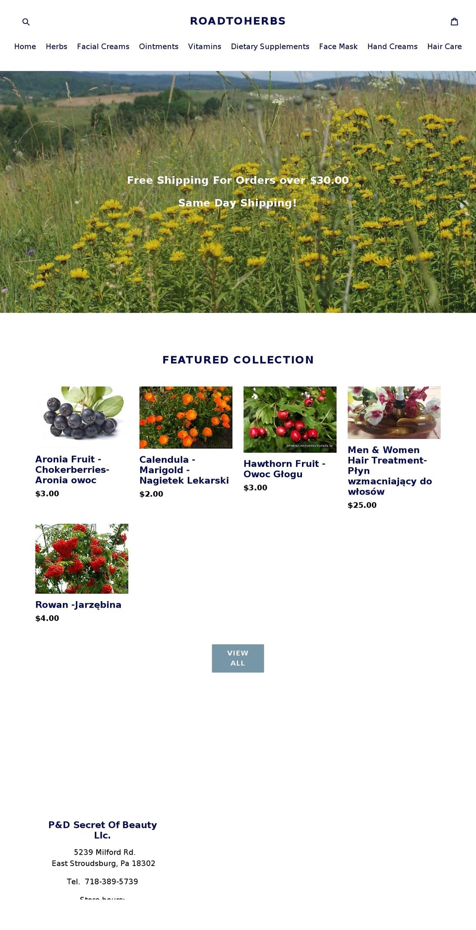 roadtoherbs.com shopify website screenshot