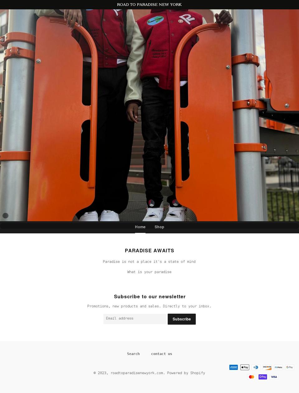 roadtoparadisenewyork.com shopify website screenshot