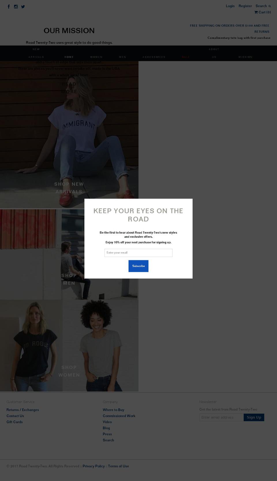 roadtwentytwo.us shopify website screenshot