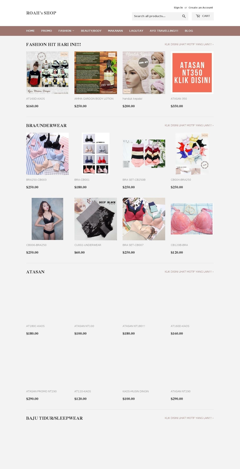roahsshop.com — Shopify storefront screenshot