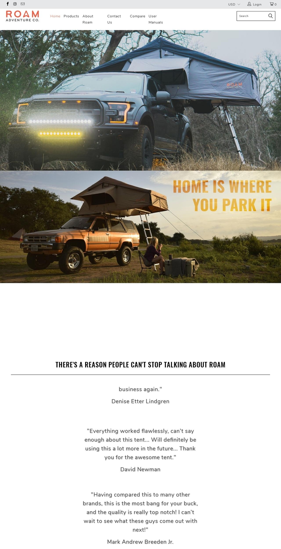 roamadventureco.com — Shopify storefront screenshot