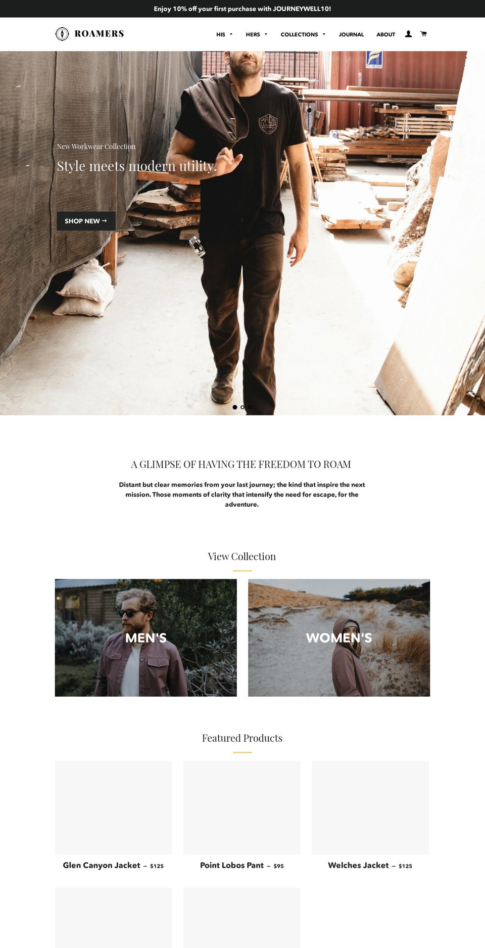 Roam Shopify theme site example roamersandseekers.clothing