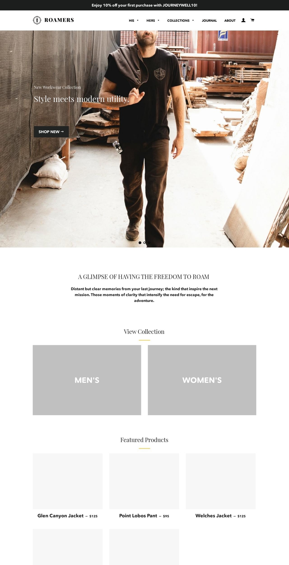 roamersbrand.com shopify website screenshot