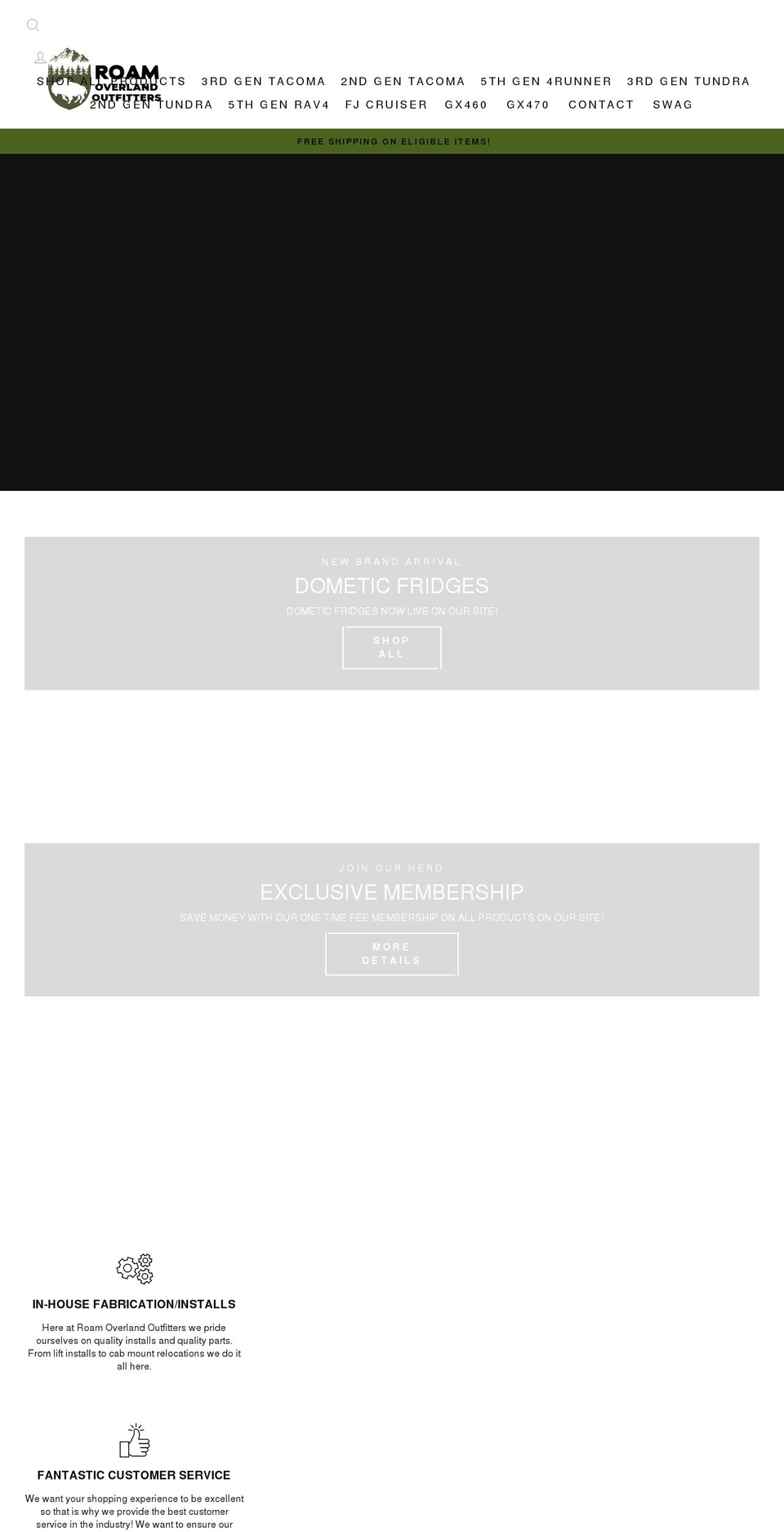 roamoverlandoutfitters.com shopify website screenshot