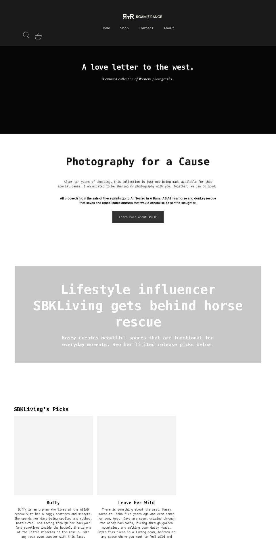 roamtherange.com shopify website screenshot