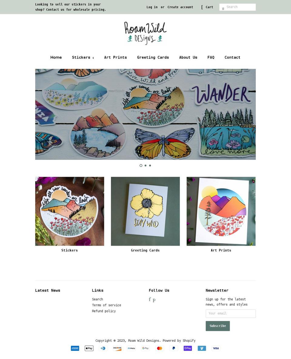 roamwilddesigns.com — Shopify storefront screenshot