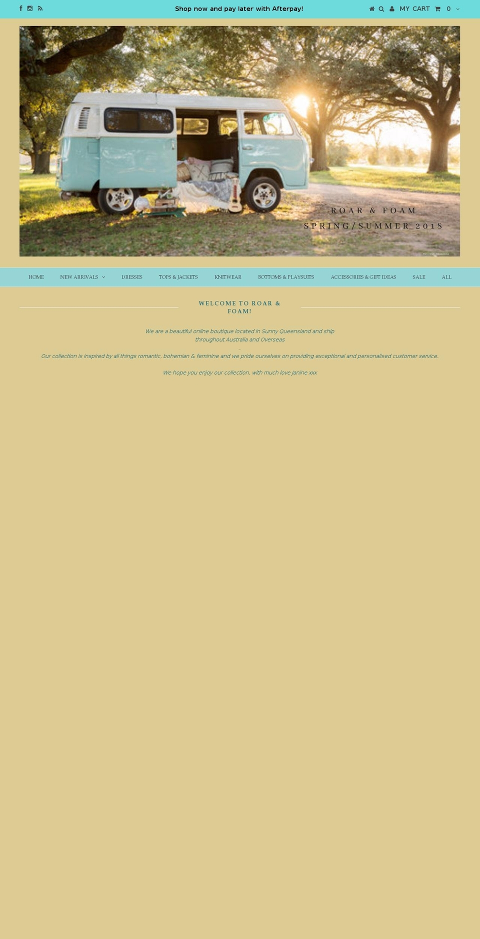 roarandfoam.com — Shopify storefront screenshot