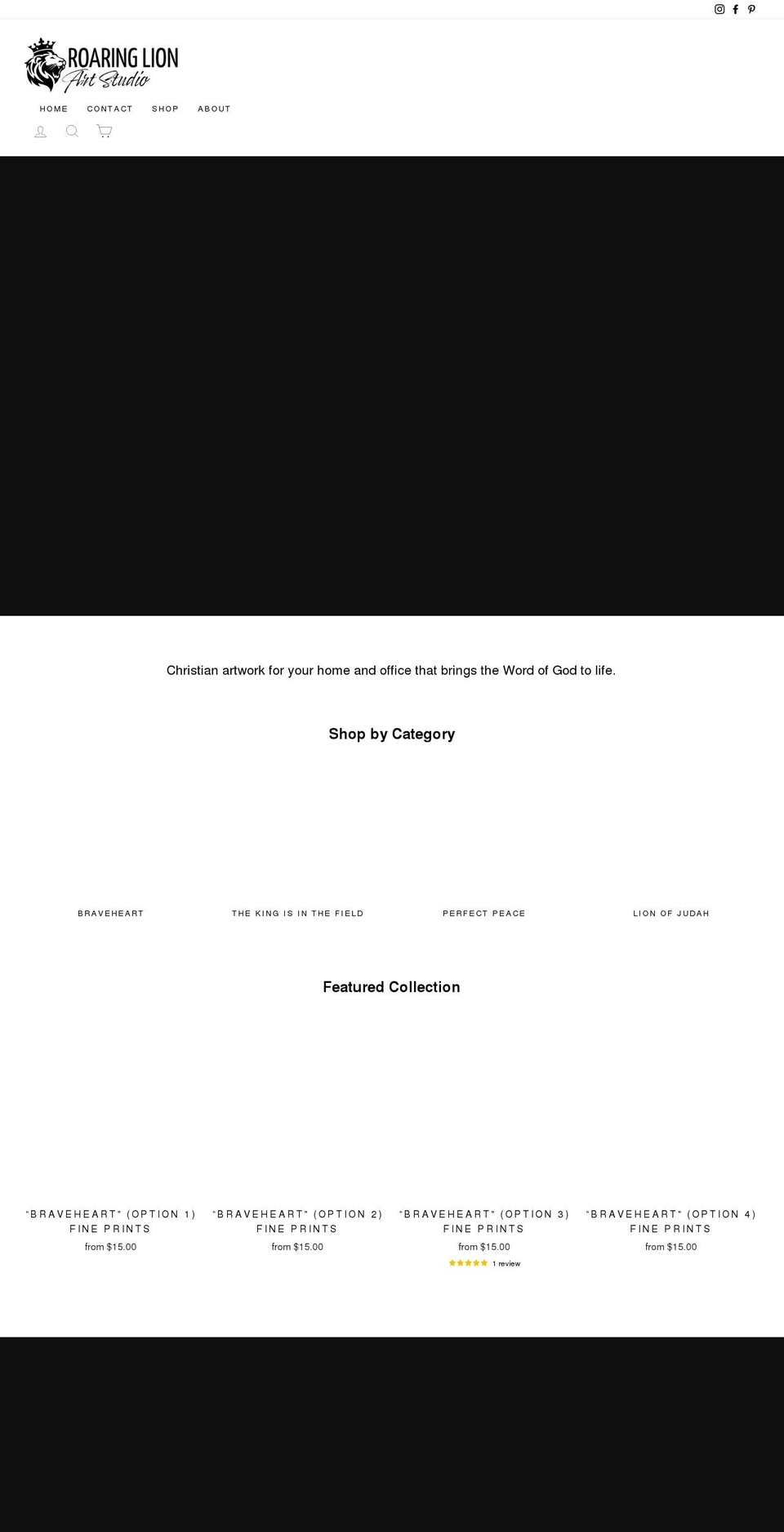 roaringlionartstudio.com shopify website screenshot