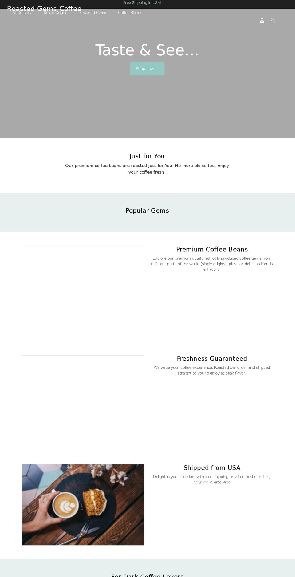 roastedgems.com shopify website screenshot