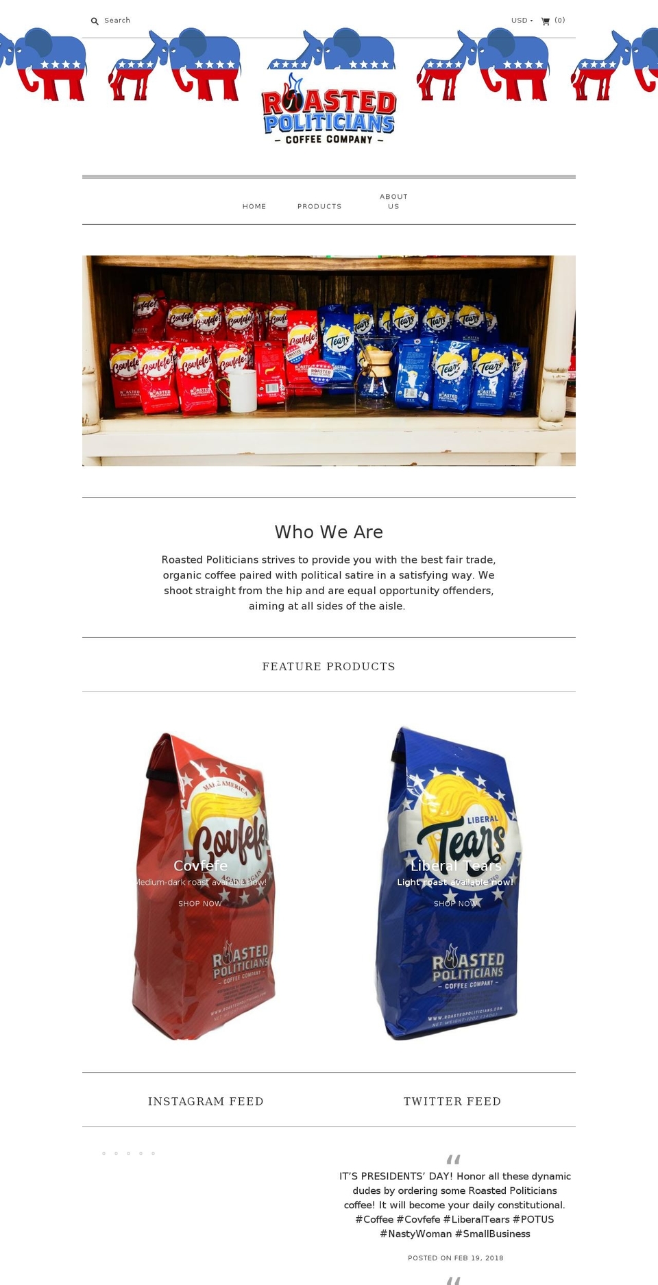 roastedpoliticians.com — Shopify storefront screenshot