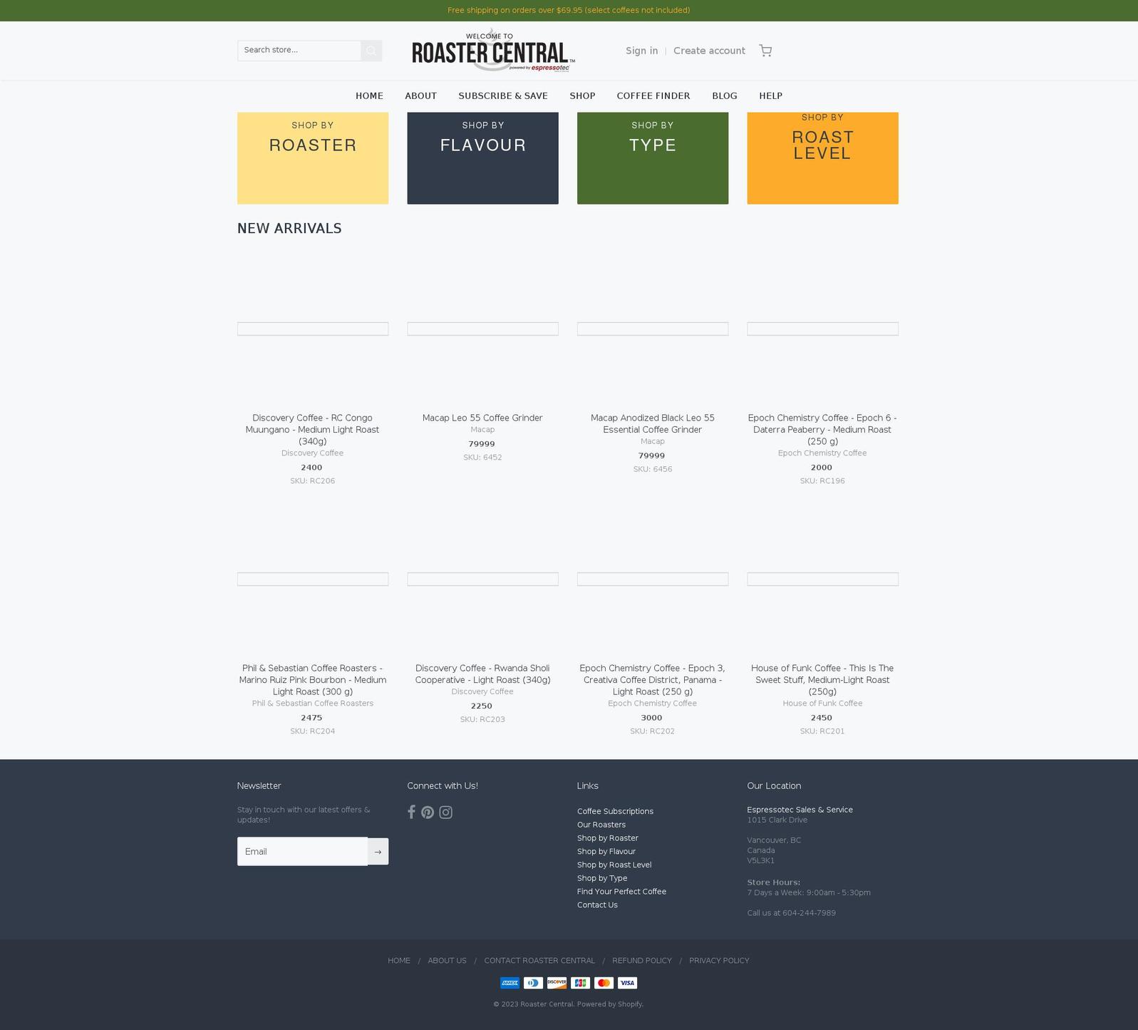 roastercentral.ca shopify website screenshot