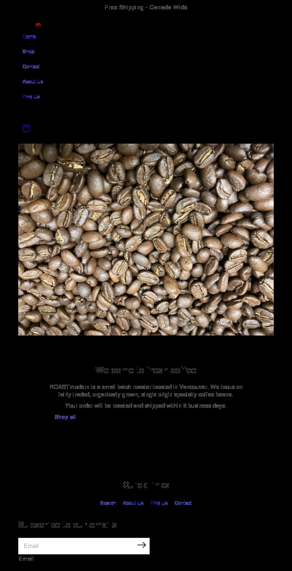 roastmodern.com shopify website screenshot