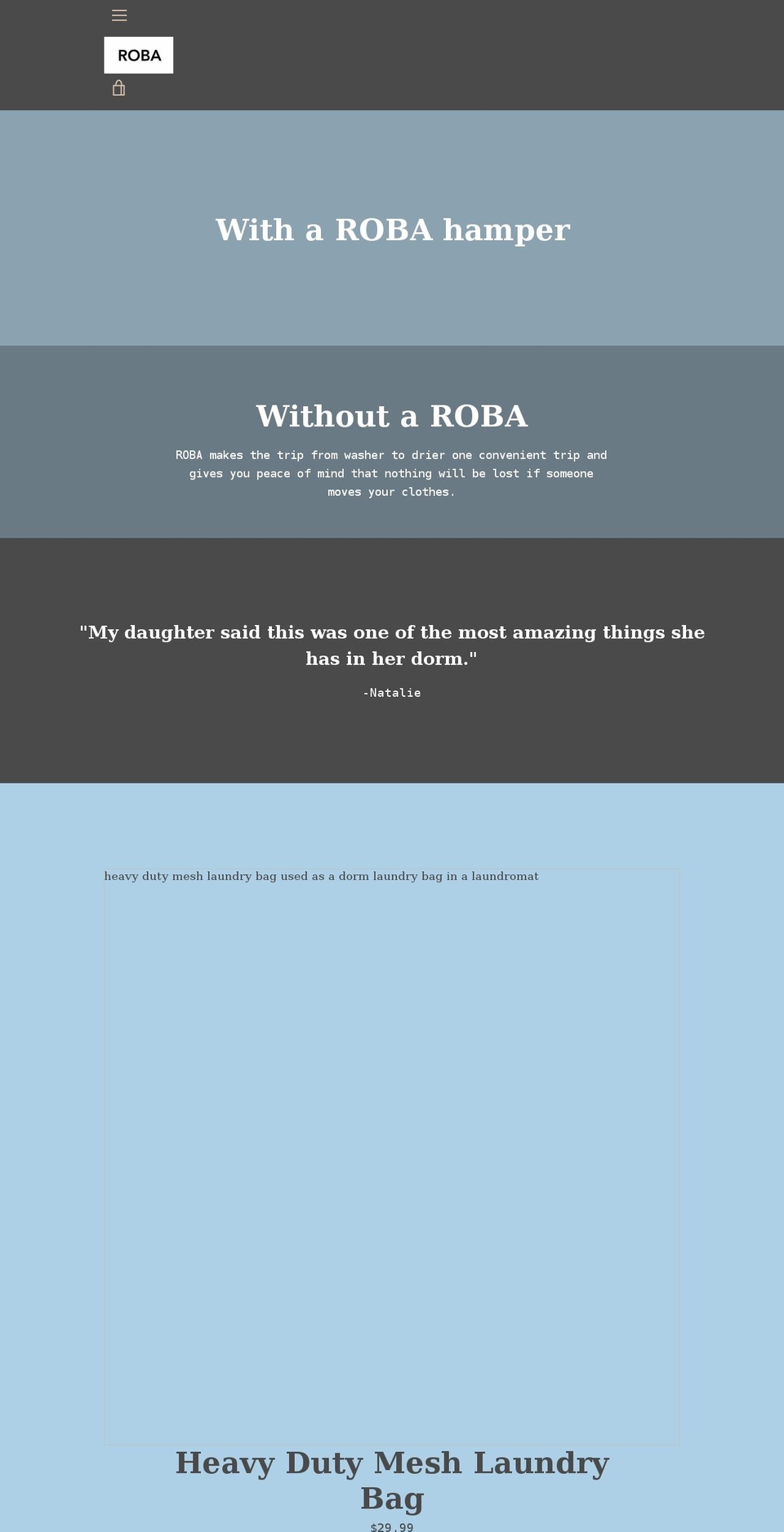 robalaundry.com shopify website screenshot