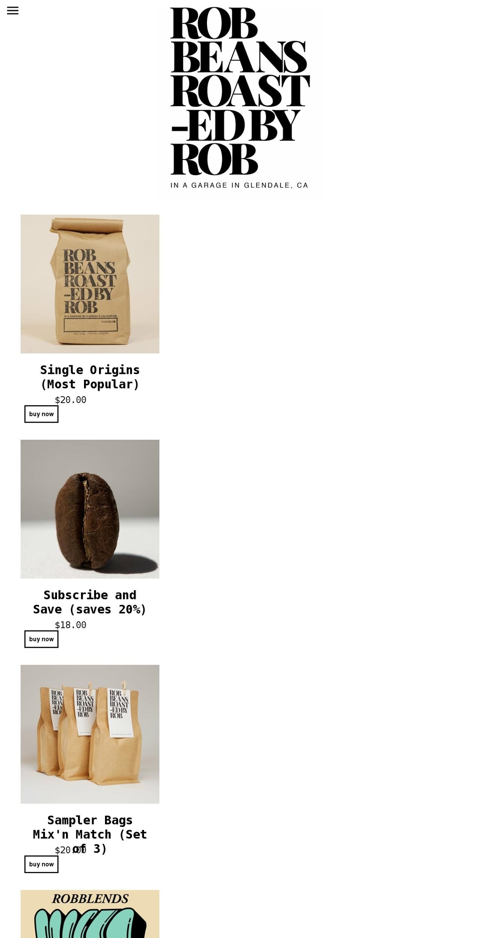 robbeans.com shopify website screenshot