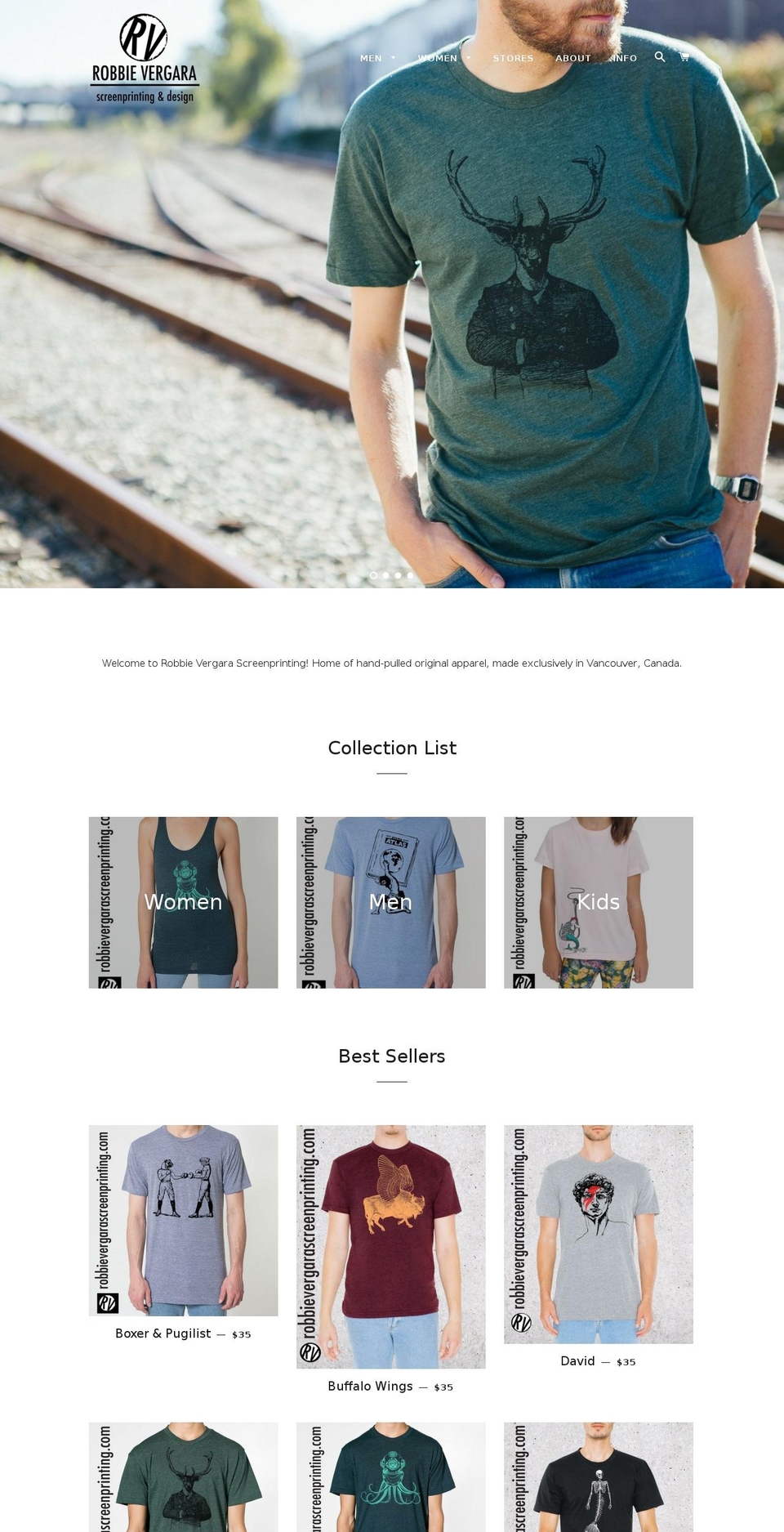 robbievergarascreenprinting.com shopify website screenshot