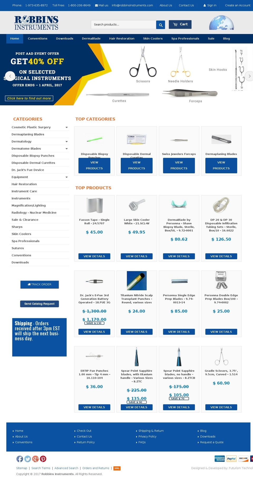 robbinsinstruments.com shopify website screenshot