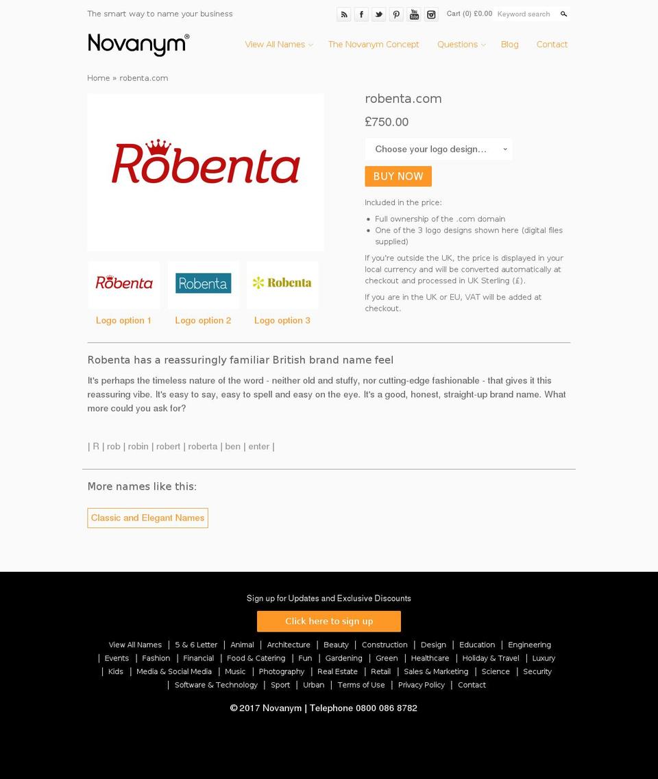 robenta.com shopify website screenshot
