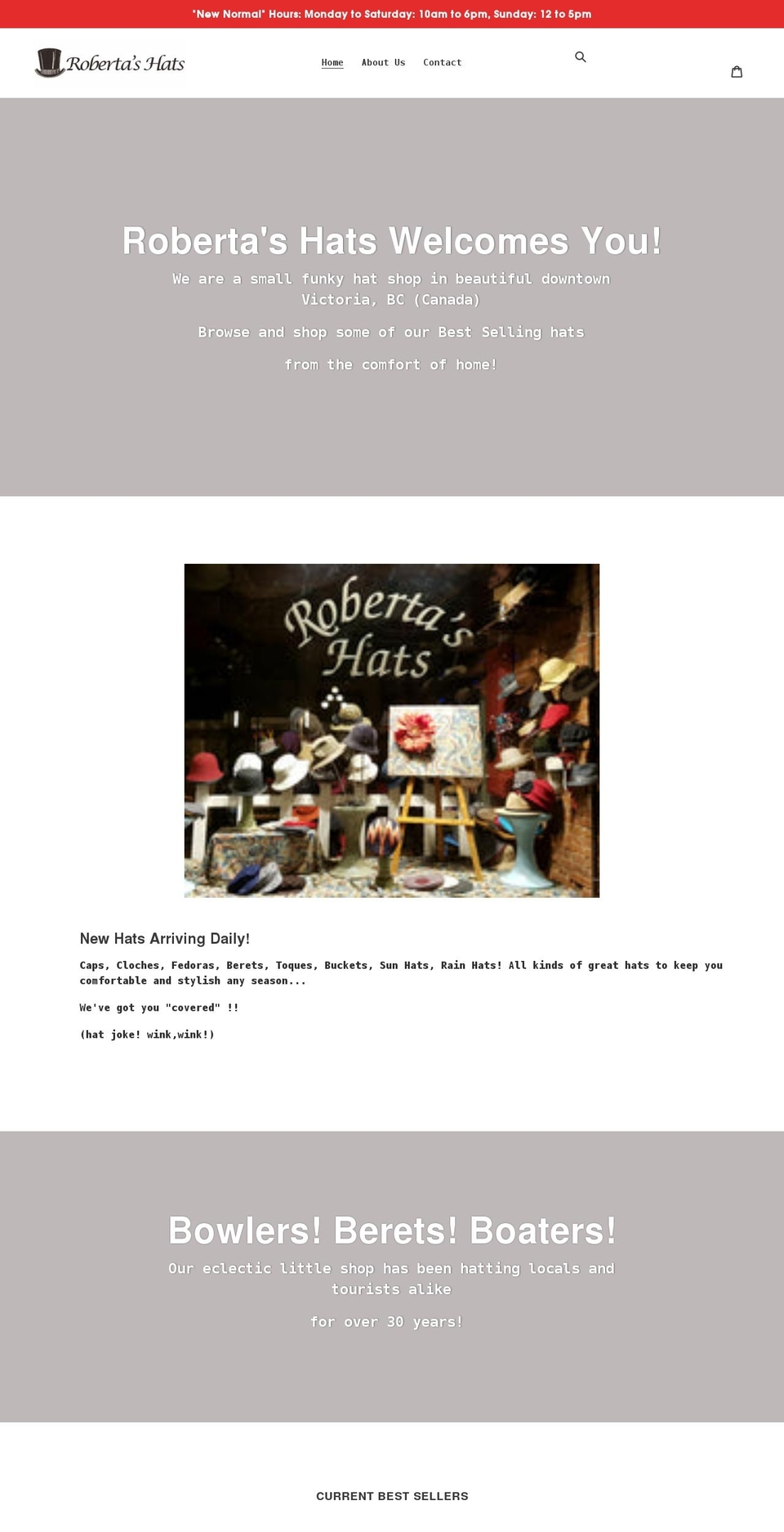 robertashats.com shopify website screenshot