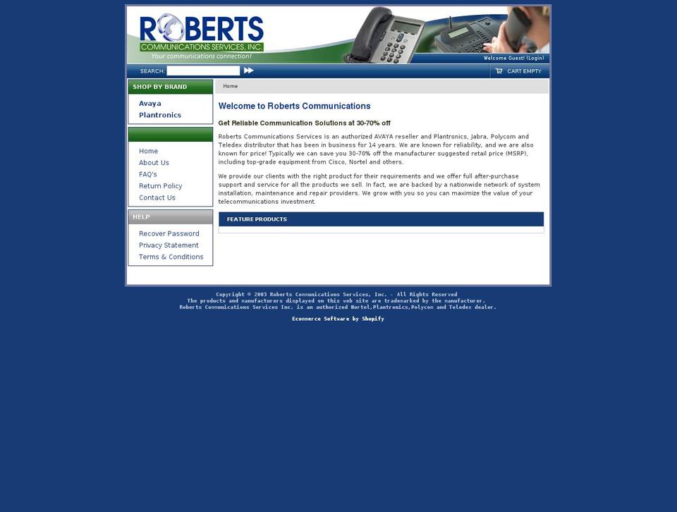 robertscommunications.net shopify website screenshot
