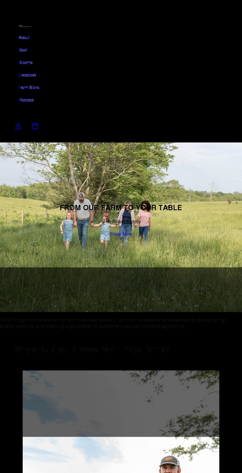robinridgefarmsky.com shopify website screenshot