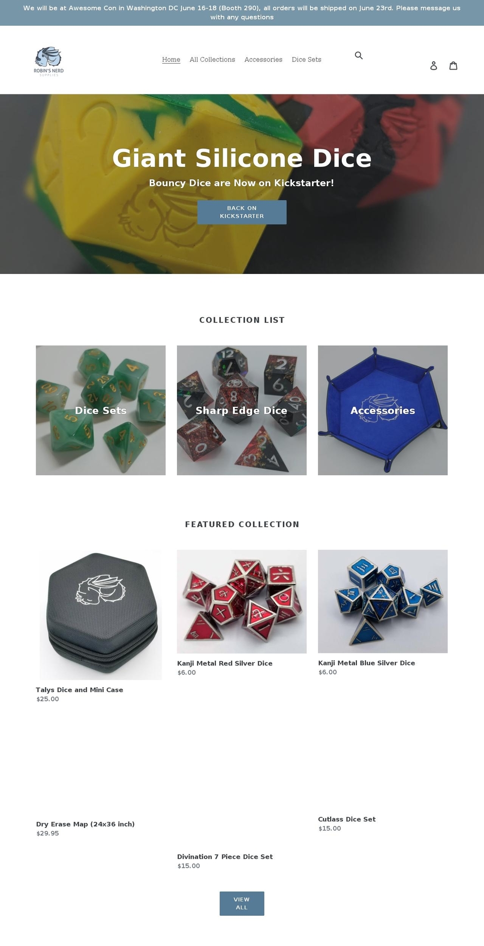 robinsnerdsupplies.com shopify website screenshot