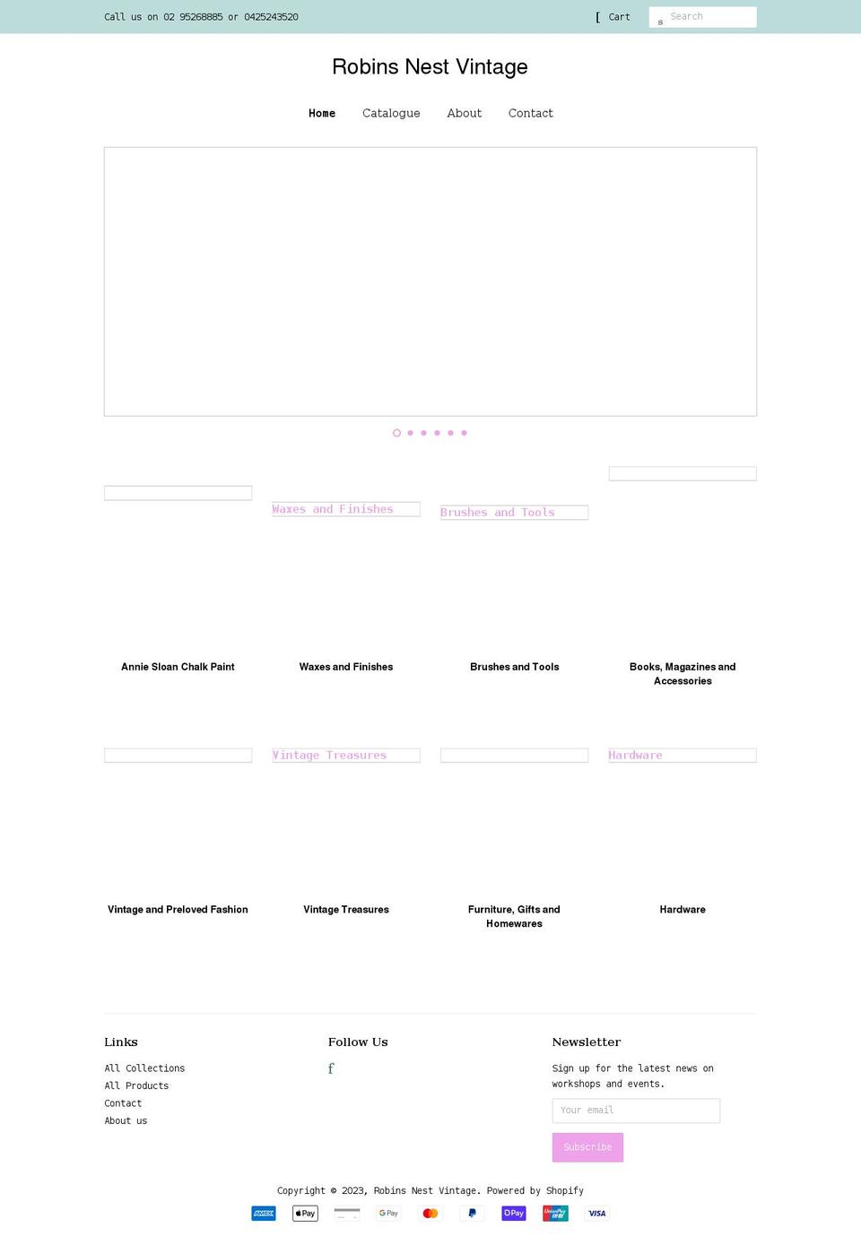 robinsnestvintage.com shopify website screenshot