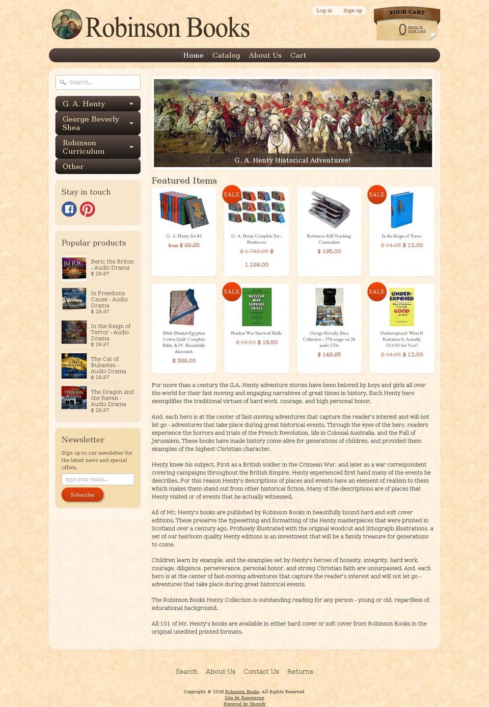 robinsonbooks.org shopify website screenshot