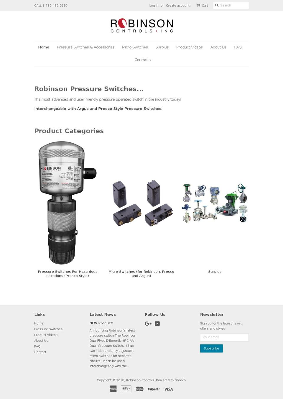 robinsoncontrols.com shopify website screenshot