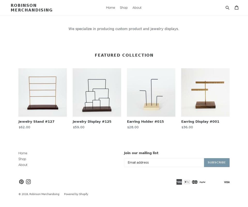 robinsonmerchandising.com shopify website screenshot