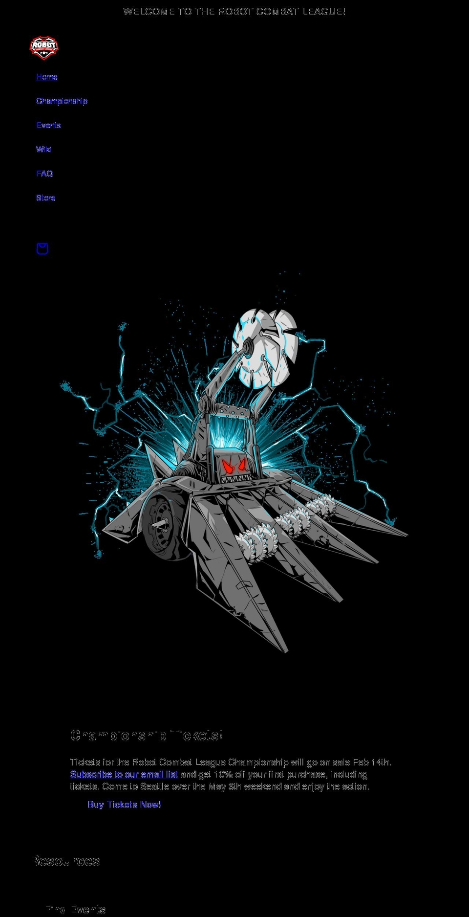 robotcombatleague.net shopify website screenshot
