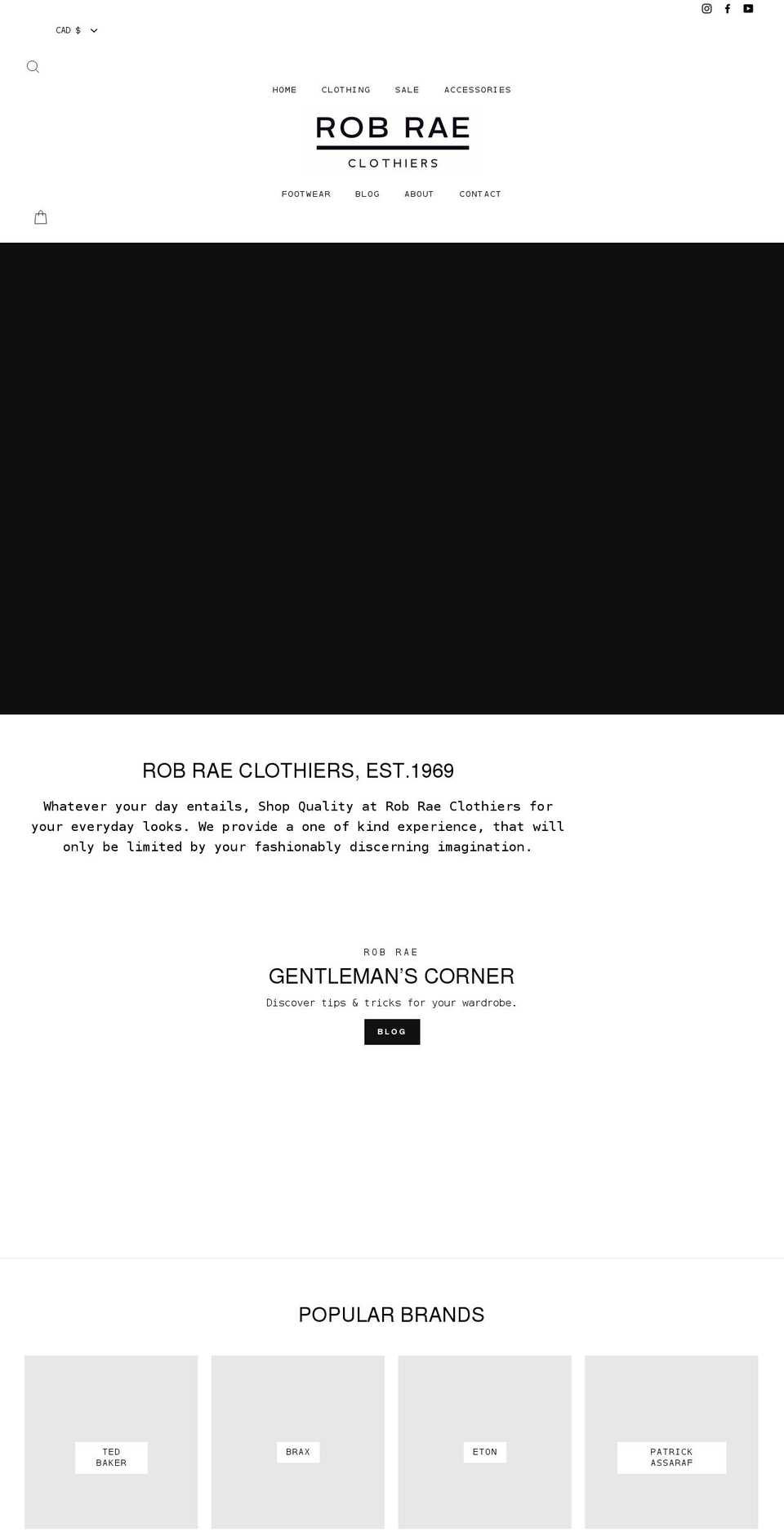 robraeclothiers.com shopify website screenshot