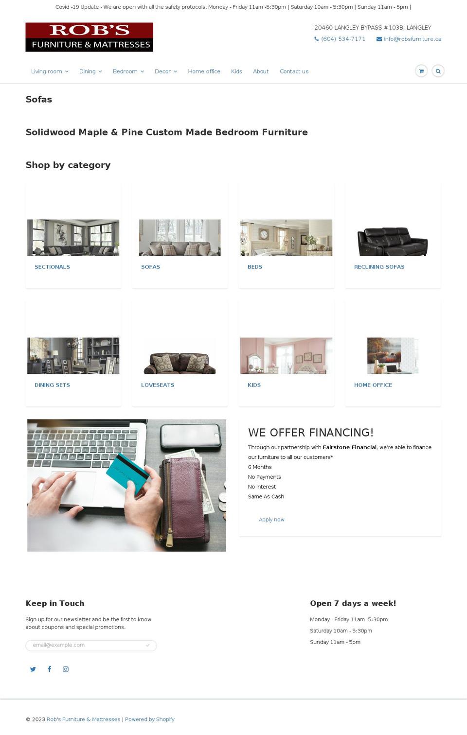 robsfurniture.ca shopify website screenshot
