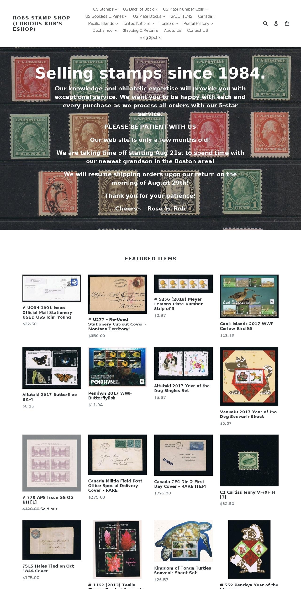 robsstampshop.com shopify website screenshot